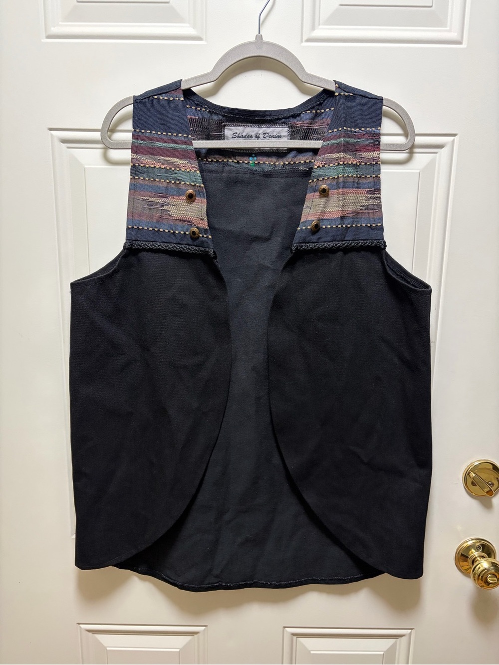 Vintage Shade of Denim black denim southwest open front vest XL